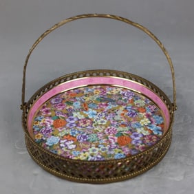 An Exquisite Famille-Rose Inlaid Bronze Flower Pattern Plate
