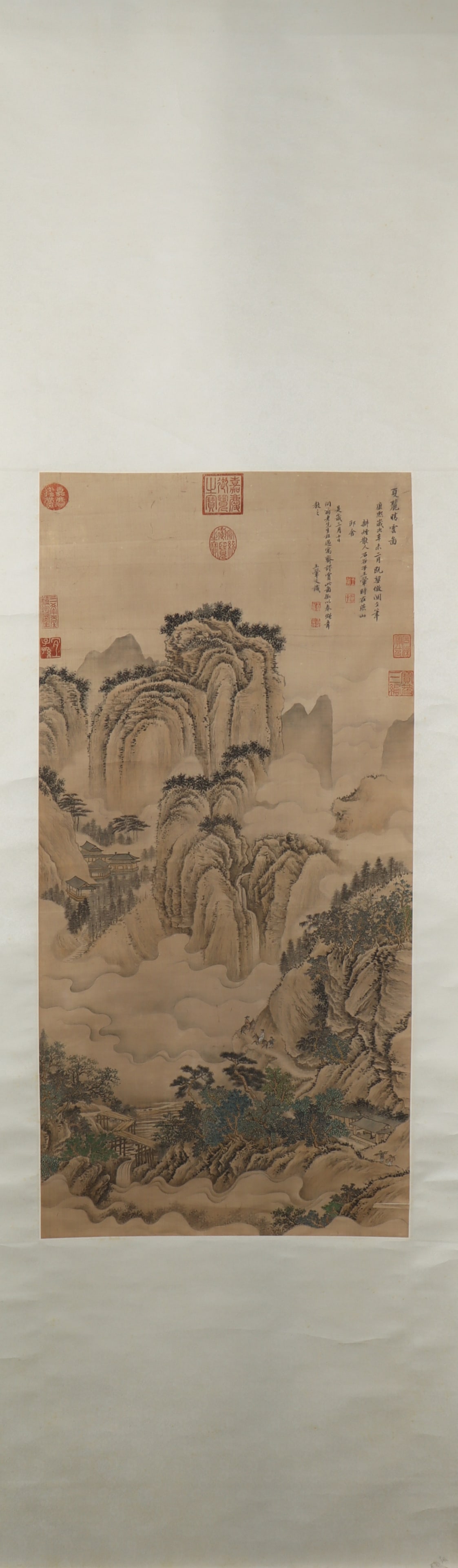 A Chinese Vertical Scroll Ink Painting of Landscape on Silk: A Chinese Vertical Scroll Ink Painting of Landscape on Silk Wang hui Size:36.2inx17.7in王翚山水 绢本立轴Size:92cmx45cm
