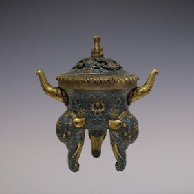 An Exquisite Cloisonne Lotus Pattern Double-Ears and Tripod Censer
