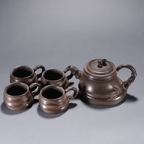 A Set of Fine Purple Sands Bamboo Pattern Teapot Cup