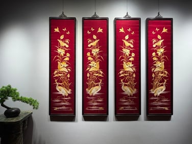 A Set of Fine Kesi Flower and Bird Pattern Hanging Panel