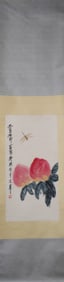 A Chinese Vertical Scroll Ink Painting of Peach on Paper