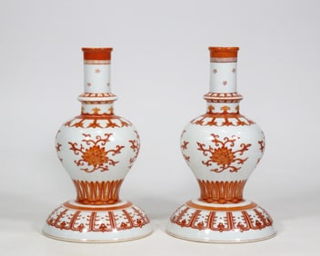 An Exquisite Iron-Red Flower Pattern Candlestick