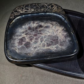 An Exquisite Auspicious Cloud Pattern Bats Pattern with poem Inkstone