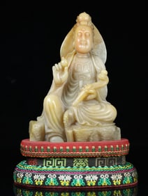 An Exquisite Shoushan Stone Statue of Avalokitesvara Ornament