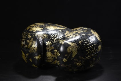 An Exquisite Black Lacquer Painted Gold Eight Treasures Pattern Flower and Bird Pattern Box