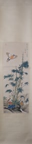 A Chinese Vertical Scroll Ink Painting of Flower and Bird on Paper