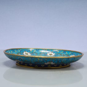 A Exquisite Cloisonne Lotus Pattern Flower and Bird Pattern Plate
