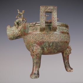 An Exquisite Bronze Beast-Face Pattern Double-Ears and Tripod Censer