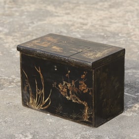 An Exquisite Black Lacquer Painted Gold Landscape and Figure Pattern Box