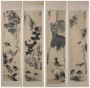 A Chinese Vertical Scroll Ink Painting of Flower and Bird on Paper