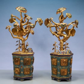 A Exquisite A pair of Cloisonne Lotus Pattern Bonsai Ornament