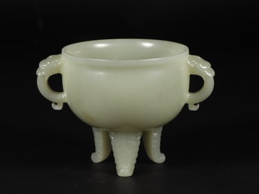 An Exquisite White Jade Double-Ears Tripod Censer