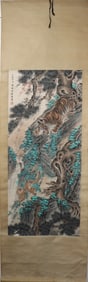 A Chinese Vertical Scroll Ink Painting of Tiger on Paper