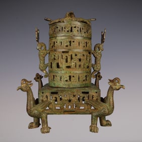 An Exquisite Bronze Dragon and Phoenix Pattern With Inscription Censer