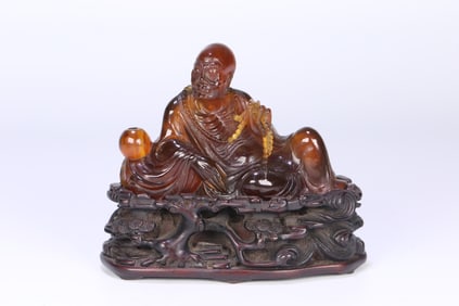 An Exquisite Amber Statue of Arhat Ornament