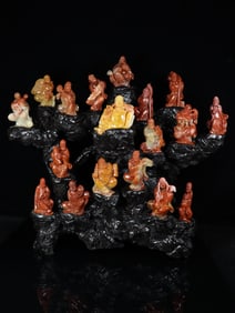 A Set of Fine Shoushan Stone Statue of Arhat Ornament