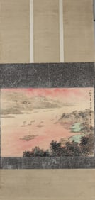 A Chinese Vertical Scroll Ink Painting of Landscape on Paper