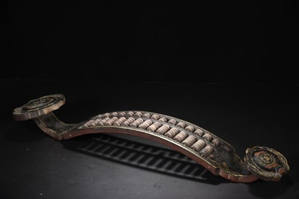 An Exquisite Black Lacquer Painted Gold Bats and Peach Pattern Ruyi