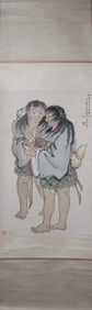 A Chinese Vertical Scroll Ink Painting of Character and Story on Paper