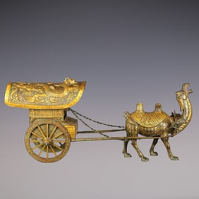 An Exquisite Bronze Inlaid Gold Chi-Dragon Pattern With Inscription Camel Ornament