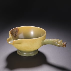An Exquisite White Jade Chi-Dragon Pattern Cup