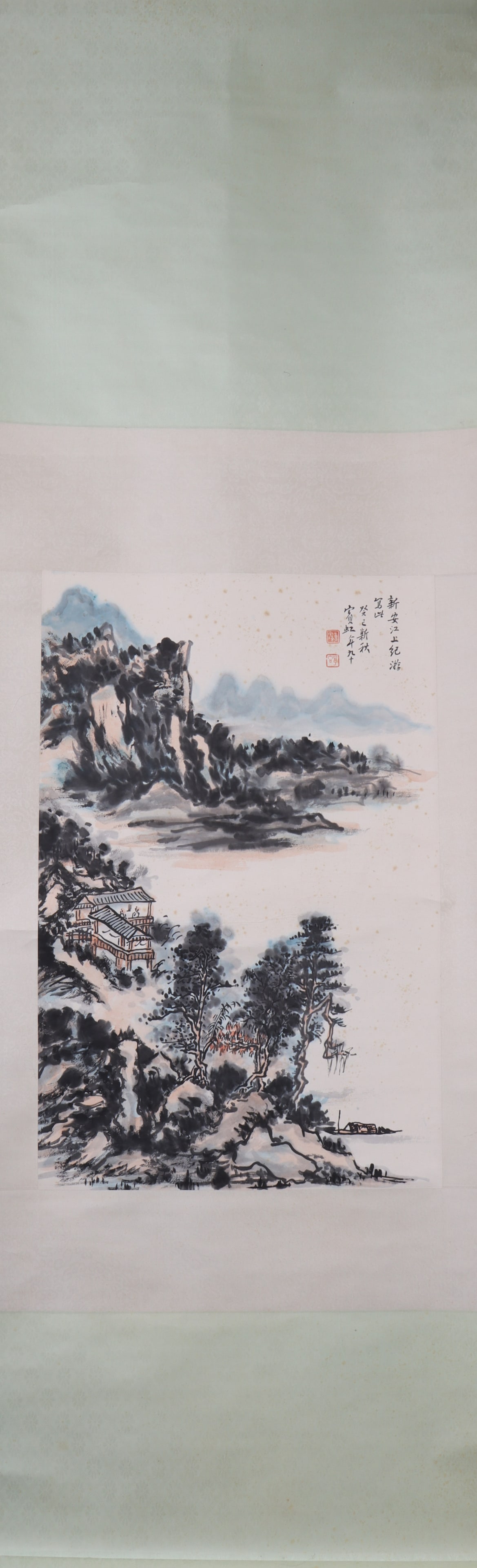 A Chinese Vertical Scroll Ink Painting of Landscape on Paper (1 of 5)