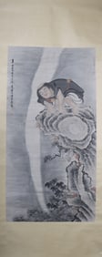 A Chinese Vertical Scroll Ink Painting of Character and Story on Paper