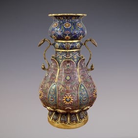 An Exquisite Cloisonne Lotus Pattern Double-Ears Vase