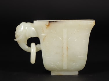 An Exquisite White Jade Beast-Face Pattern Cup