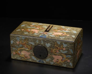 An Exquisite Black Lacquer Painted Gold Dragon Pattern Seawater Pattern Box