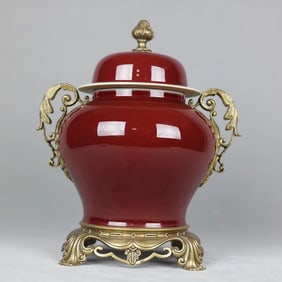 An Exquisite Iron-Red Inlaid Bronze Double-Ears Jar