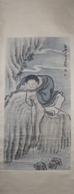 A Chinese Vertical Scroll Ink Painting of Character and Story on Paper