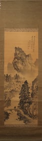 A Chinese Vertical Scroll Ink Painting of Landscape on Silk