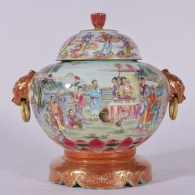 An Exquisite Enamel Character and Story Pattern Double-Ears Censer