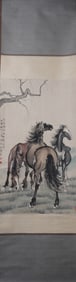 A Chinese Vertical Scroll Ink Painting of Horse on Paper