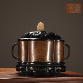 An Exquisite Bronze Inlaid Silver Double-Ears Censer