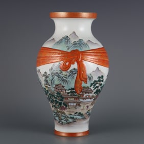 An Exquisite Famille-Rose Landscape Pattern Vase