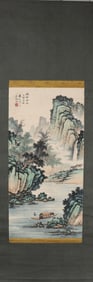 A Chinese Vertical Scroll Ink Painting of Landscape on Paper