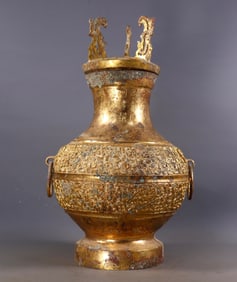 An Exquisite Gilt Bronze Beast-Face Pattern With Inscription Double-Ears Jar