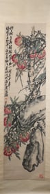 A Chinese Vertical Scroll Ink Painting of Peach on Paper