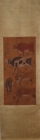A Chinese Vertical Scroll Ink Painting of Buffalo on Silk