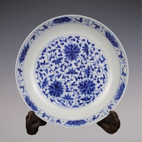 An Exquisite Blue and White Lotus Pattern Plate