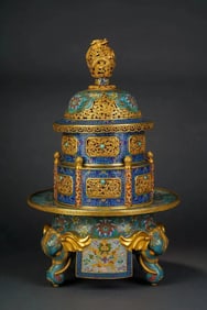 An Exquisite Cloisonne Lotus Pattern Dragon Pattern Seawater Pattern Censer