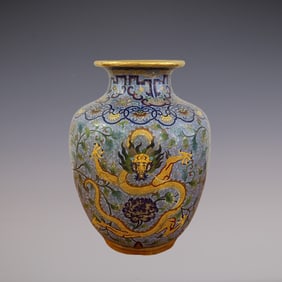 An Exquisite Cloisonne Dragon Phoenix Pattern Lotus Pattern Seawater Pattern Vase