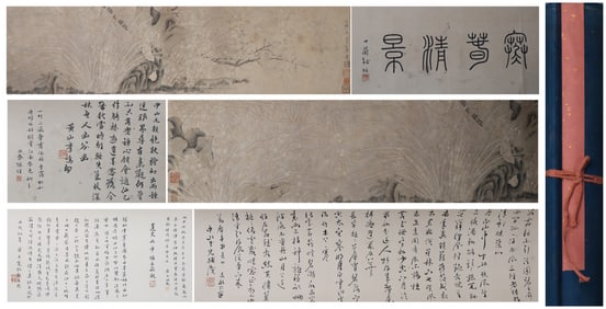 A Chinese Hand Scroll Ink Painting of Flower on Paper