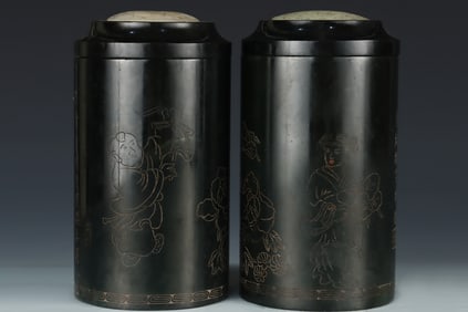 An Exquisite Jasper Character and Story Pattern Dragon Pattern with poem Jar