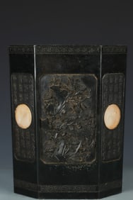 An Exquisite Jasper Flower Pattern with poem Brush Pot