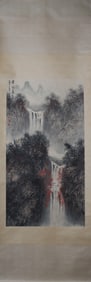 A Chinese Vertical Scroll Ink Painting of Landscape on Paper