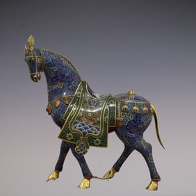 An Exquisite Cloisonne Seawater Pattern Dragon Pattern Horse Ornament